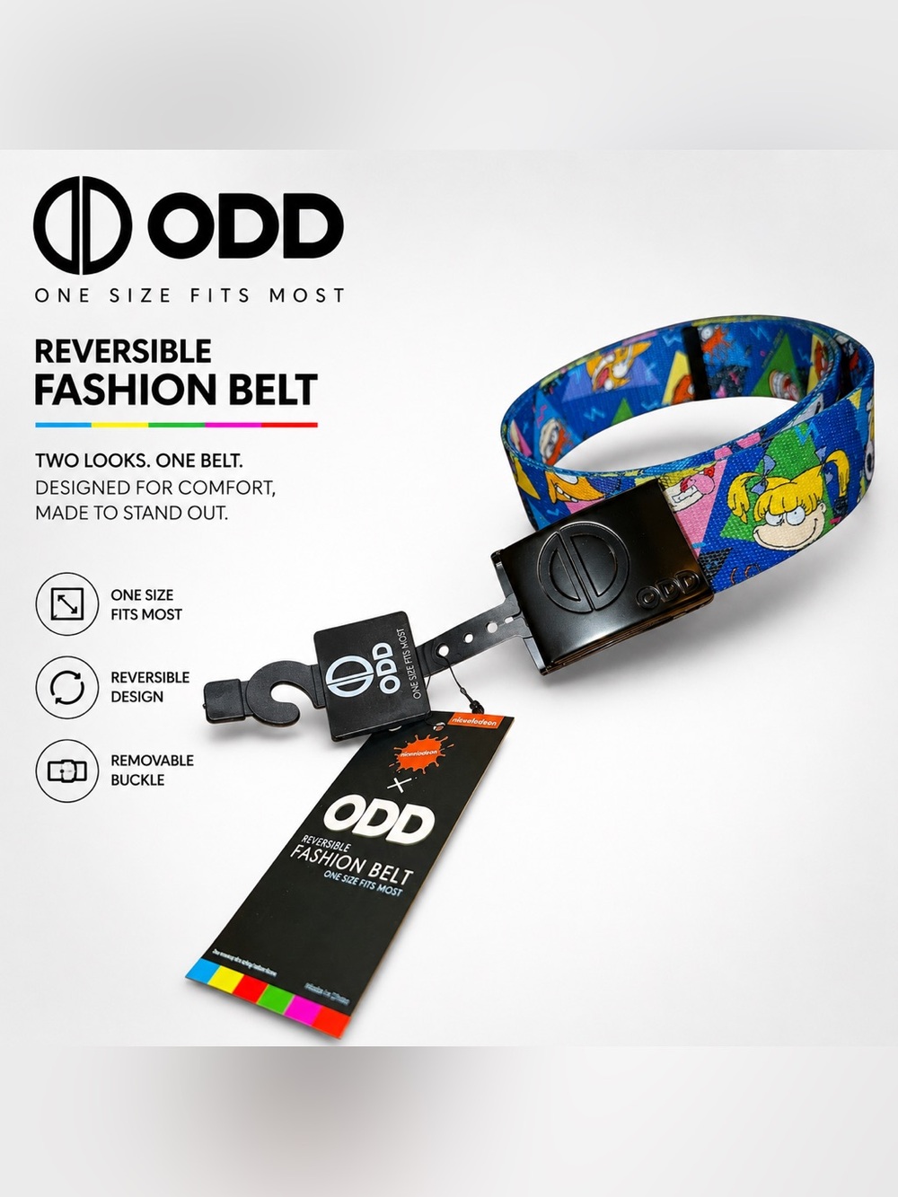 🌈📺 Nickelodeon x ODD Reversible 90s Cartoon Belt | Rugrats Ren & Stimpy | NWT